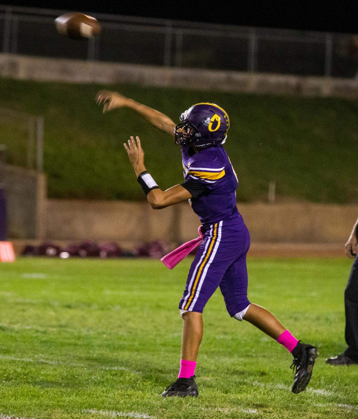 Alex Millan, 9, of Orestimba throws the ball upfield during play against Deli at Orestimba Oct. 07, 2022.