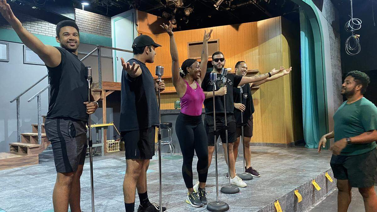 Actors rehearse for Sierra Repertory Theatre’s musical “Sh-Boom! Life Could Be a Dream.”