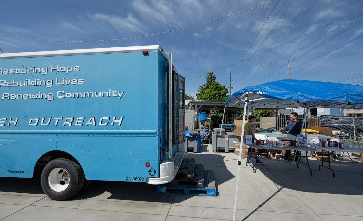 Valley Streetz Harm Reduction team at The Rock Church in Modesto, Calif., Friday, April 12, 2024.