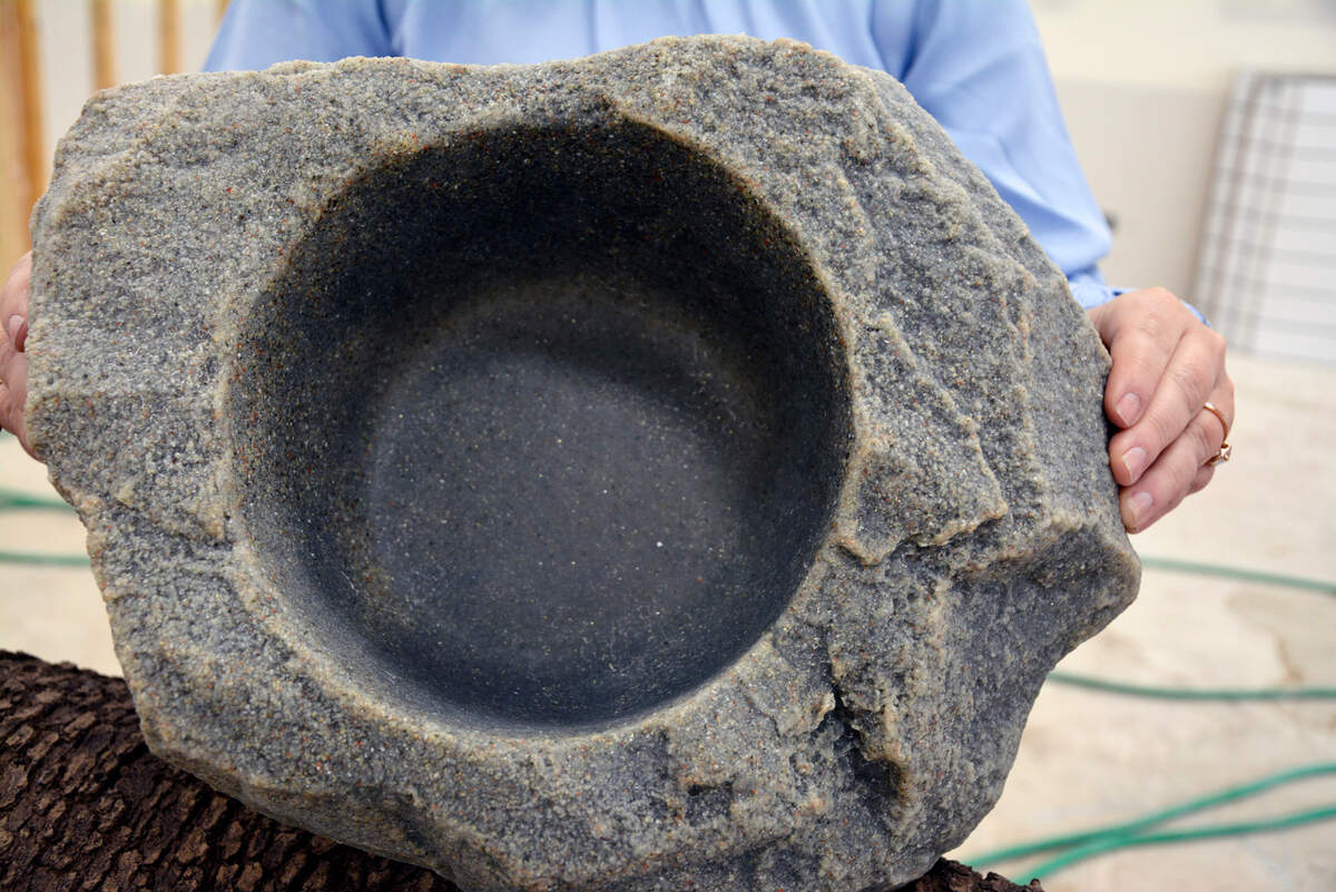 Close-up on one of the faux stone features to be included in a new indoor dog park and taproom under construction in Modesto, Calif. March 3, 2022.