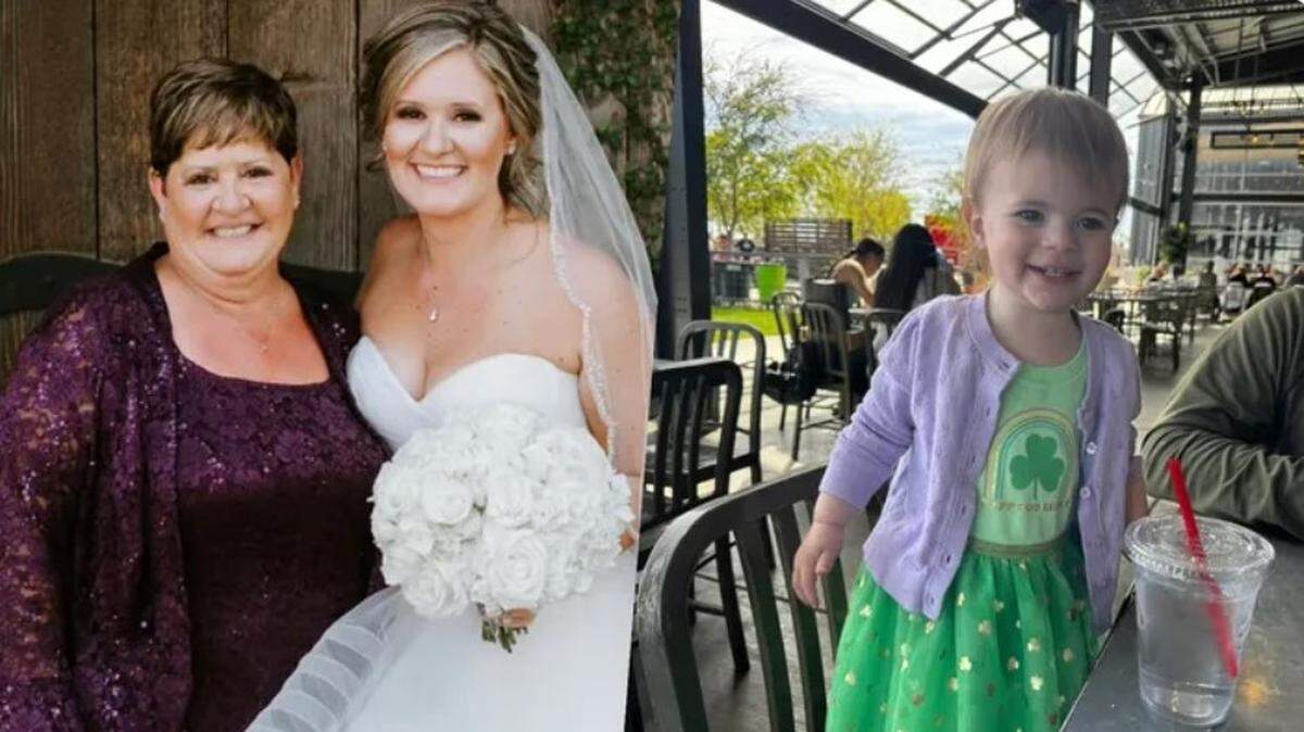 Amanda Howells with her mother, Patricia Lopez, at Howells’ 2020 wedding, and Howells’ daughter, Clara, on St. Patrick’s Day, March 17.