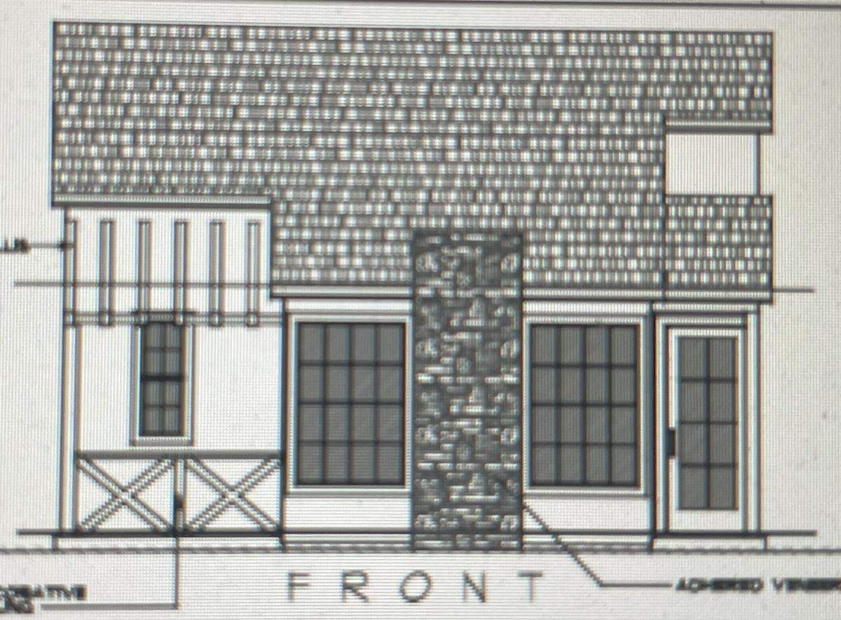 A rendering shows one of the facades for 27 small houses approved by the City Council in Riverbank, Calif., on Aug. 26, 2025.