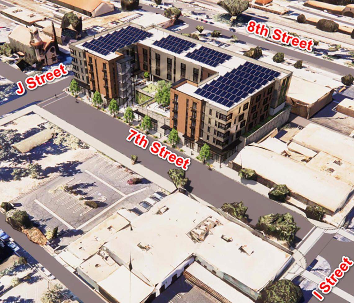 Modesto is working with Stockton-based Visionary Home Builders on an affordable housing development of 79 one-, two- and three-bedroom apartments. The ground floor of the six-story building would be for commercial space. Modesto and Visionary will seek state funding for the project.