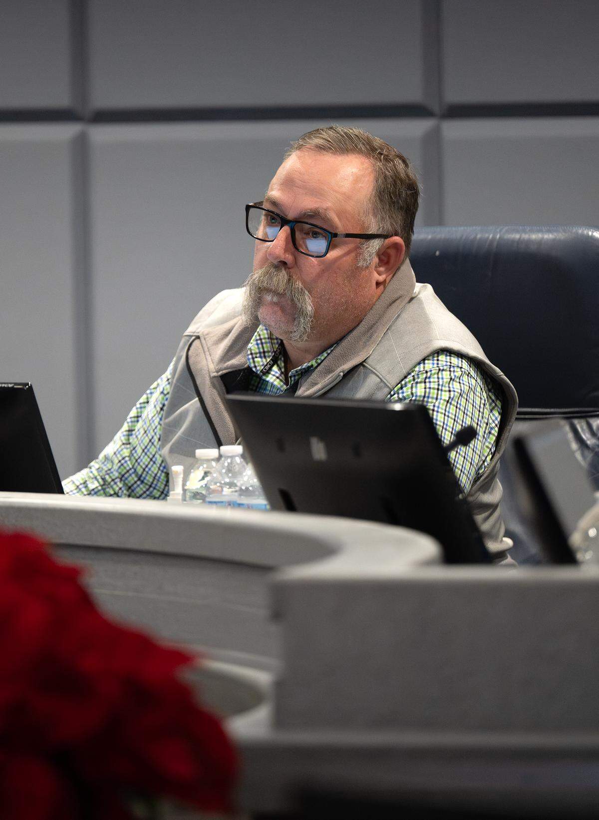 Board member John Boer IV listens to public comment during the Modesto Irrigation District board meeting in Modesto, Tuesday, Dec. 16, 2025. 