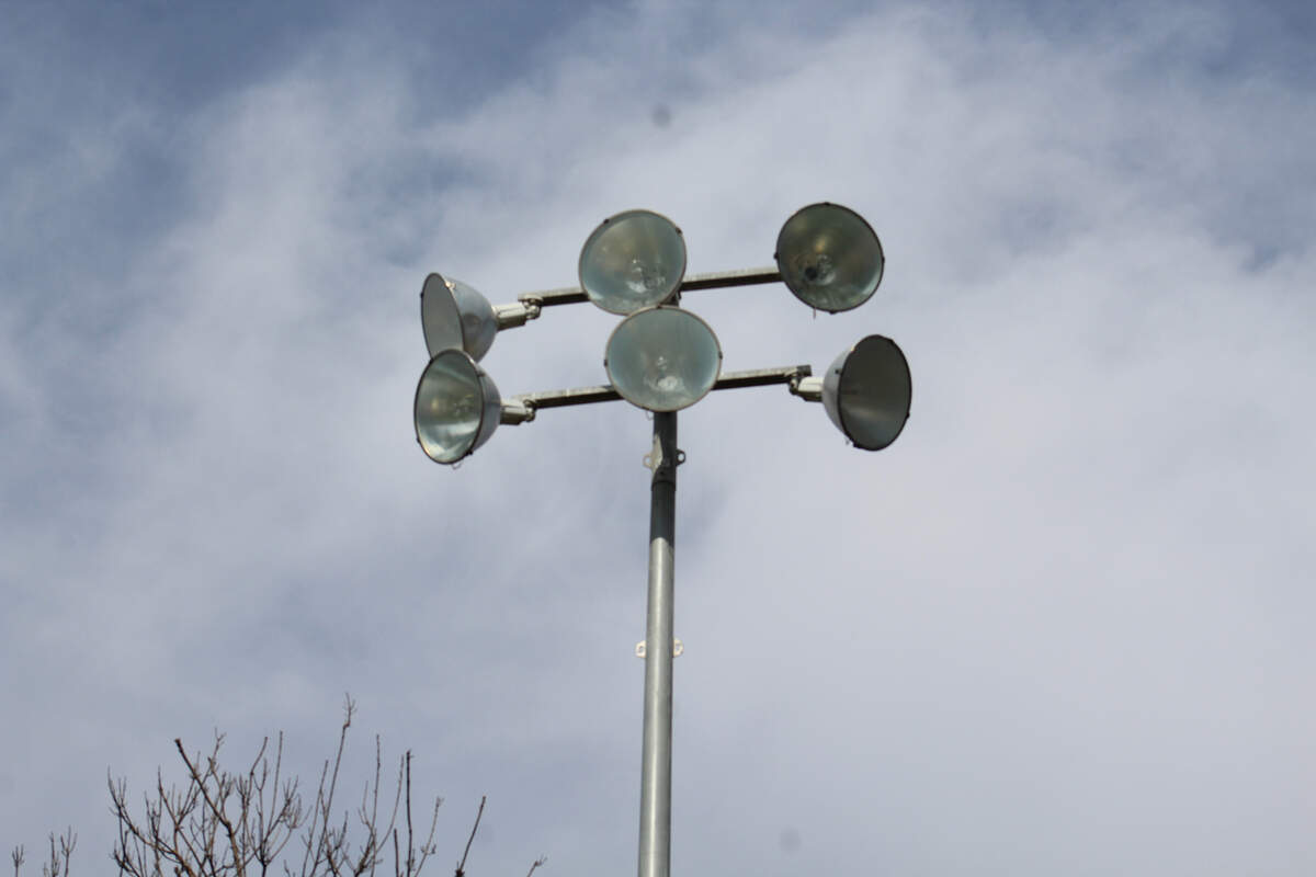 Lights at the Pedretti Sports Complex in Turlock, Calif., on Wednesday, March 1, 2022. The lights have not been upgraded since the initial installation in 1981, but the city may upgrade them as soon as October.