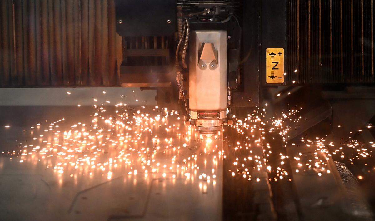 Sheet metal being being laser cut at Flory Industries in Salida, Calif., Thursday, Feb. 9, 2023.