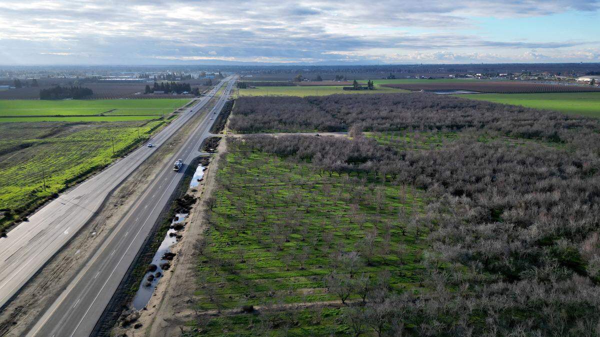 Vista del emplazamiento propuesto para el Proyecto Scannell, un desarrollo industrial y de almacenes de 145 acres, al norte de la Highway 219 en el norte de Modesto, el miércoles 3 de enero de 2024.