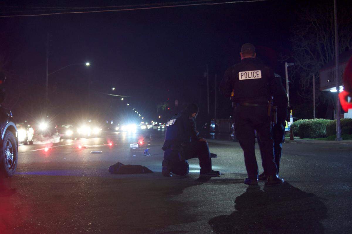 A pedestrian died Dec. 14, 2021, after being struck by a vehicle at a five-way intersection in west Modesto, police said.