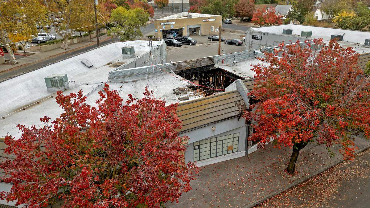 Gottschalk Music Center and Annex Hair Studios were damaged by a fire that started in an empty unit between the two businesses in Modesto, Wednesday, Nov. 20, 2024. The cause of the fire has been determined to be arson.