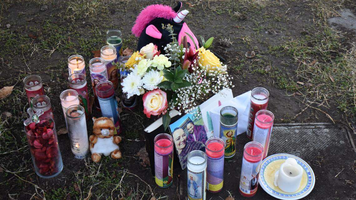 A memorial sits at the intersection of South Martin Luther King Drive and Oak Street in west Modesto where a car occupied by four minors was fired upon early Saturday, Dec. 26, 2020. Three were were hit by gunshots, including a 14-year-old girl who died.