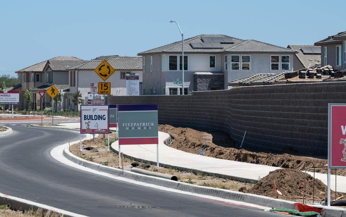 New housing construction at Founders Point by Florsheim and Fitzpatrick Homes on Carver Road in Modesto, Calif., on Saturday, May, 14, 2022.