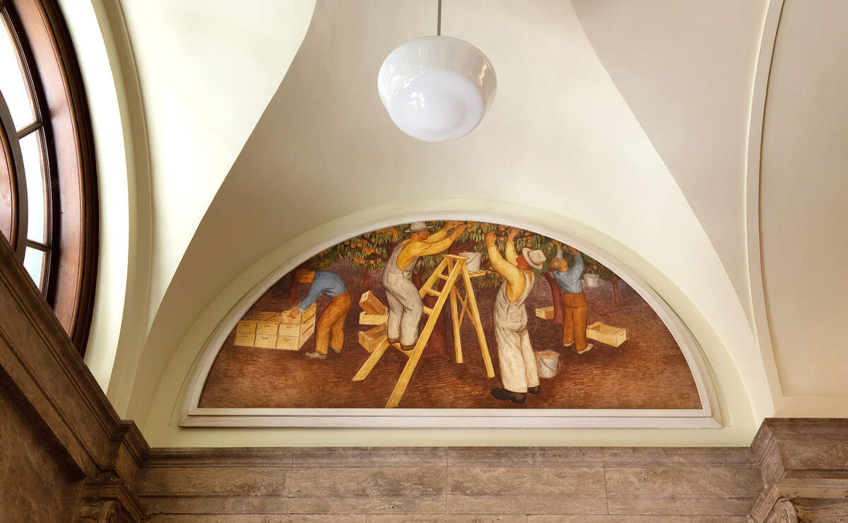 “Fruit Picking” by Ray Boynton was returned to the El Viejo Building, the former downtown Post Office, in Modesto, Calif., on Thursday, July 28, 2022.