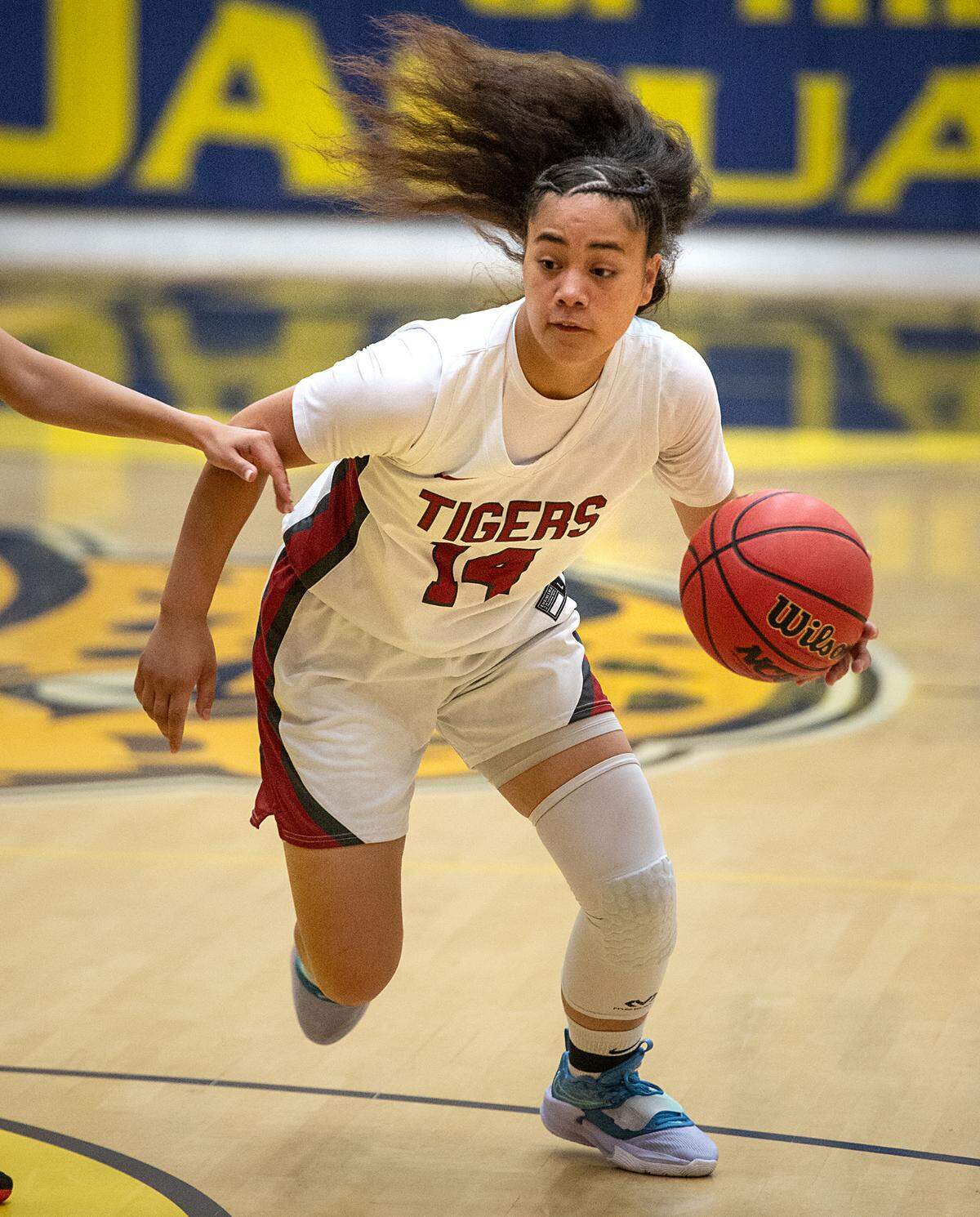 Patterson’s Ranaye Manu looks for an opening to the basket during the Six-County Senior All-Star Basketball Game at Gregori High School in Salida, Friday, May 6, 2022.