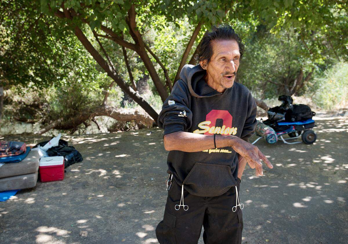 Homeless resident Edward Mendez has been camping at Beard Brook Park in Modesto, Calif. Photographed on Wednesday, Sept. 19, 2018. 