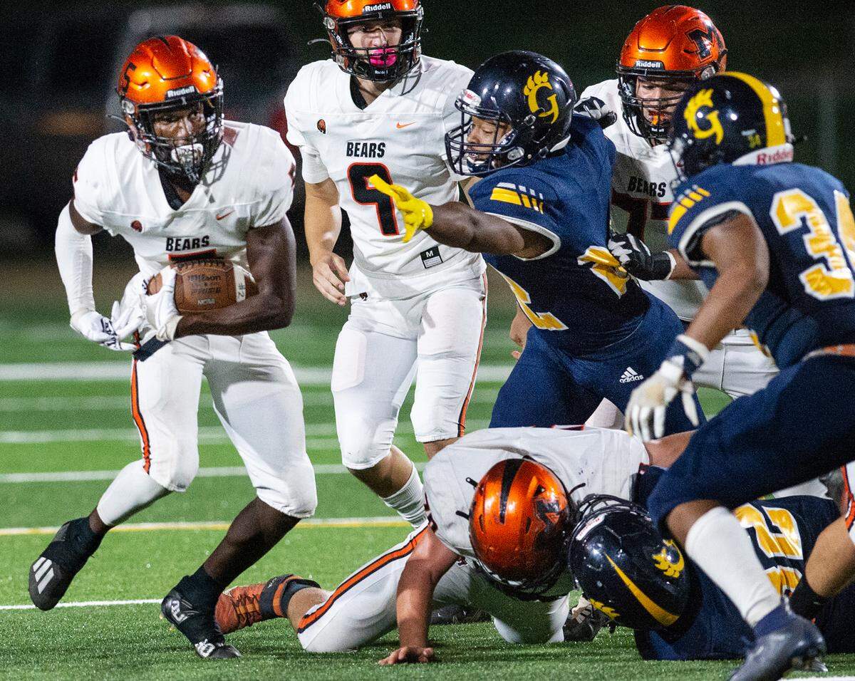 Merced’s Chase Smith runs the ball during non-league game with Gregori at Gregori High School in Salida, Calif., on Friday, August 26, 2022. Merced won the game 33-14.