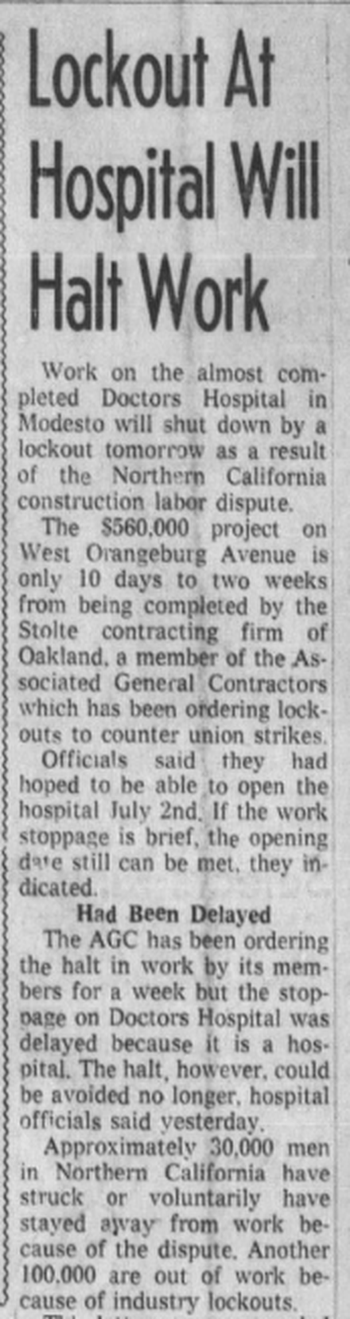 A clip from the Modesto Bee about a hospital lockout by Modesto's Doctor's Hospital.