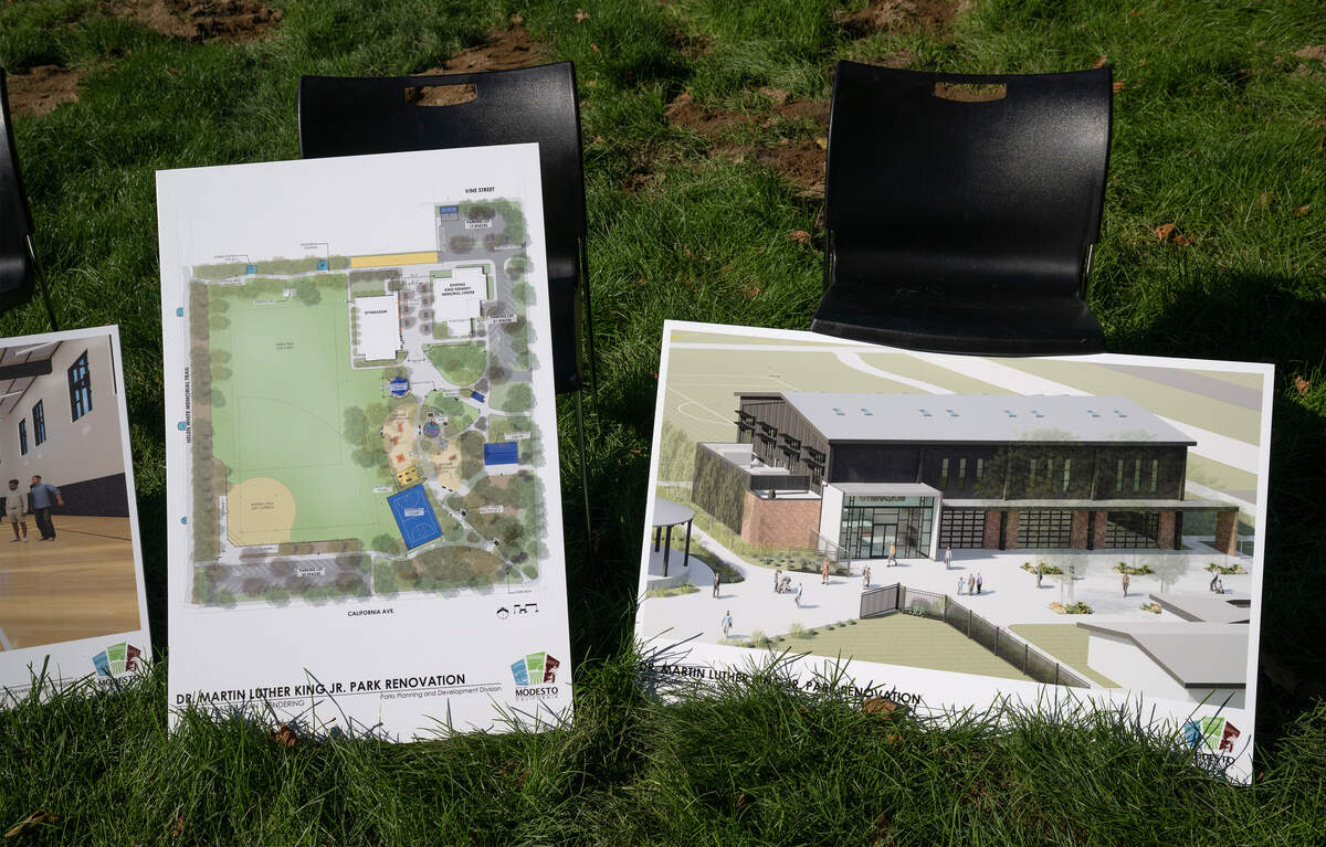 Illustrations showing the coming renovations at Dr. Martin Luther King Jr. Park in Modesto, Thursday, Oct. 16, 2025. 