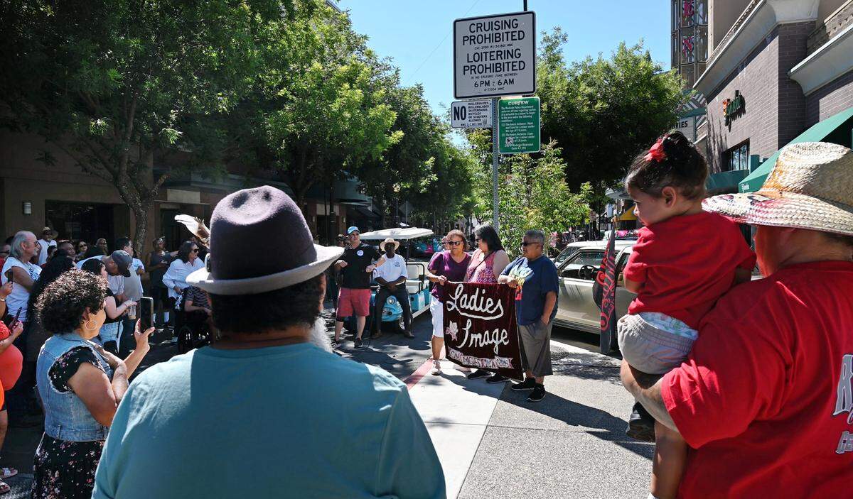 Modesto city staff, in collaboration with the Modesto Police Department and the Modesto Cruiser Council, removed the last “no cruising” sign from downtown in Modesto, Calif., Saturday, July 15, 2023. The City Council voted unanimously Tuesday to repeal the 1990 cruising ban, ending it effective immediately.