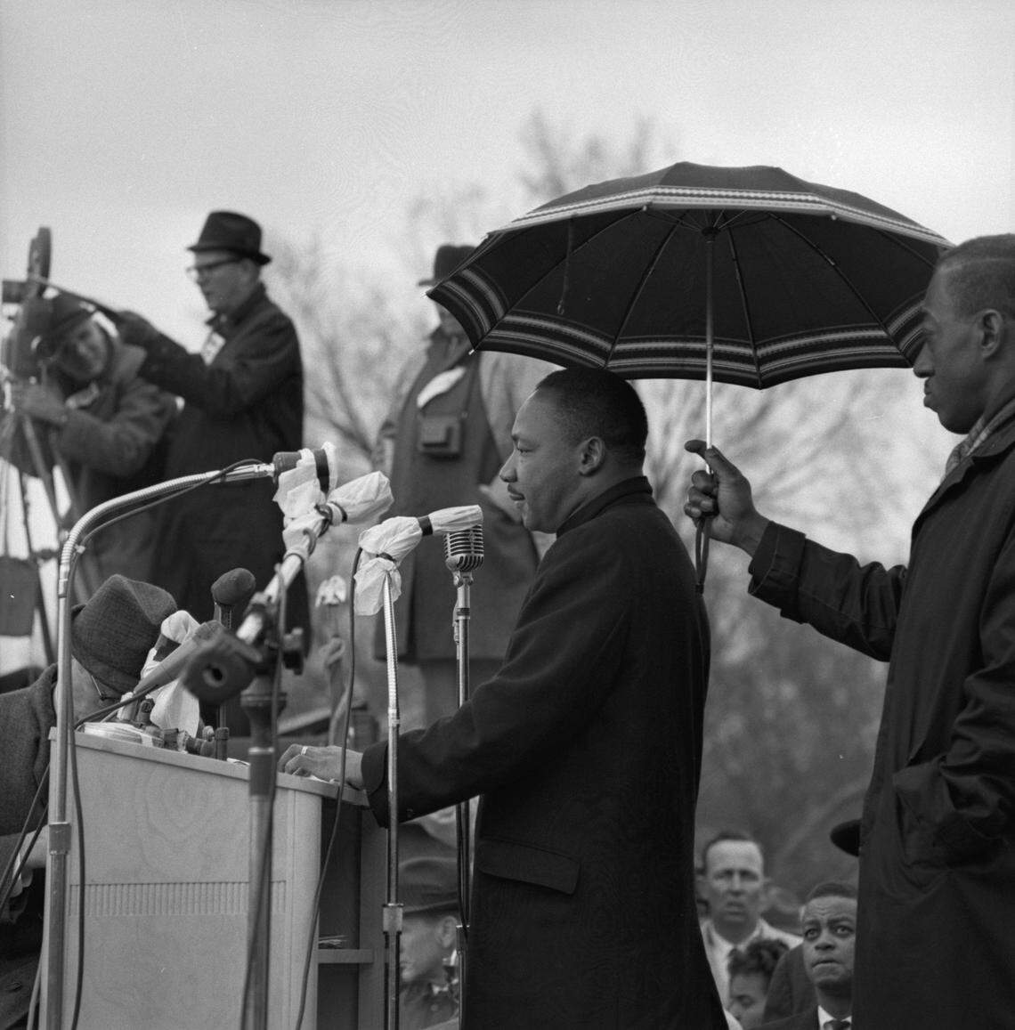 The Rev. Dr. Martin Luther King Jr. speaks at a civil rights demonstration in Frankfort, Kentucky, on March 5, 1964.