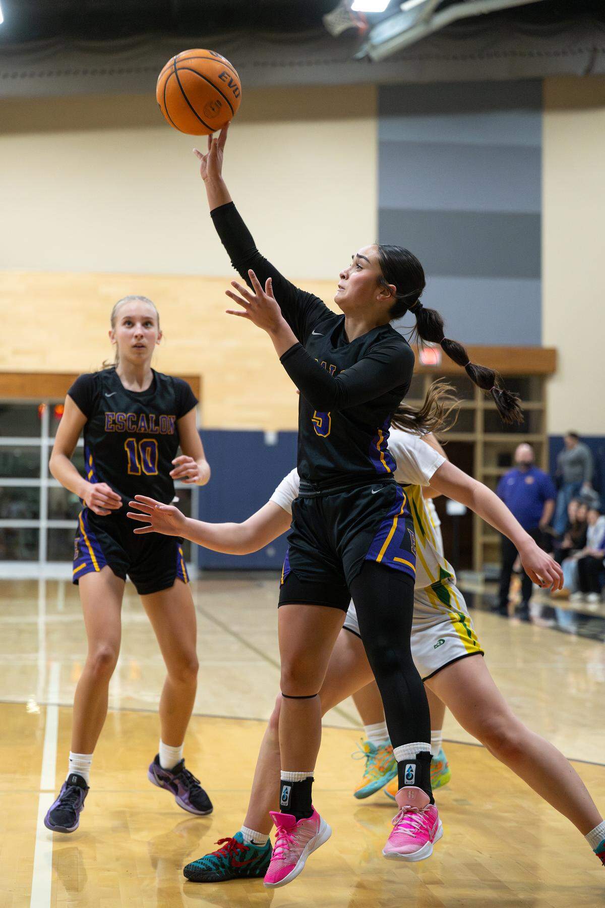 Escalon’s Madison Babasa scores on a jump shot during the MST Gallo Tournament game with Sonora at Central Catholic High School in Modesto, Monday, Dec. 30, 2025.