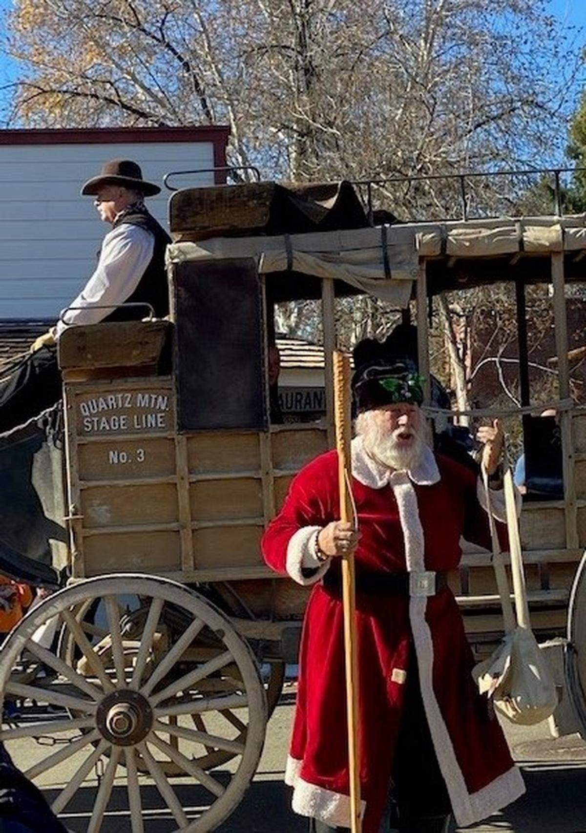 Father Christmas visits Columbia State Historic Park one recent winter.