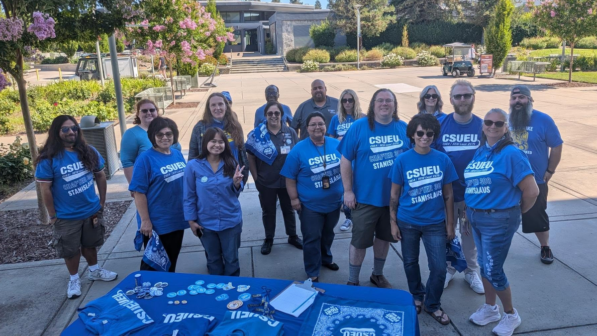CSU Employees Union members gather at Stanislaus State in Turlock.