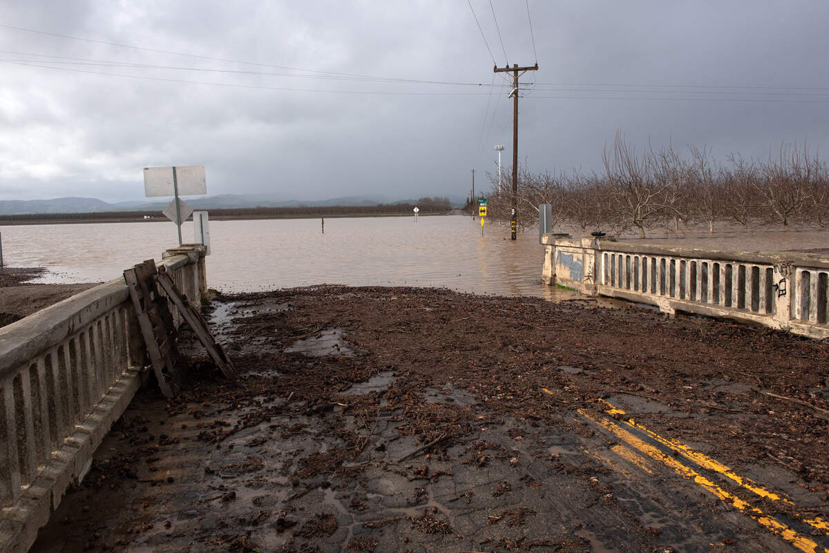 Anderson Road was underwater at Hale Road in Newman, Calif., Tuesday, Jan. 10, 2023.