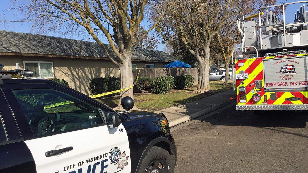 Modesto police and firefighters were in the 200 block of Gerita Court in Modesto, Calif., on Thursday, Jan. 4, 2017, after an explosion inside a home was touched off by an alleged honey oil lab.