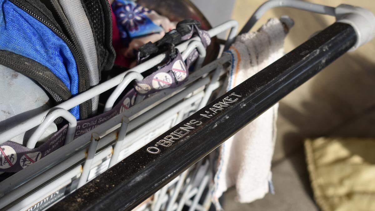 The handle of a shopping cart recovered Wednesday, Jan. 15, 2020, clearly shows it to be the property of O’Brien’s Market.