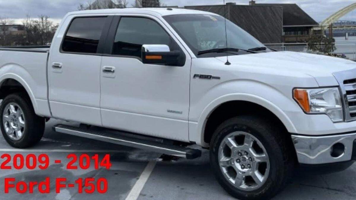 A white 2009–2014 Ford F-150 similar to the vehicle California Highway Patrol investigators say was involved in a fatal hit-and-run crash near Claribel and Langworth roads on April 7, 2026.