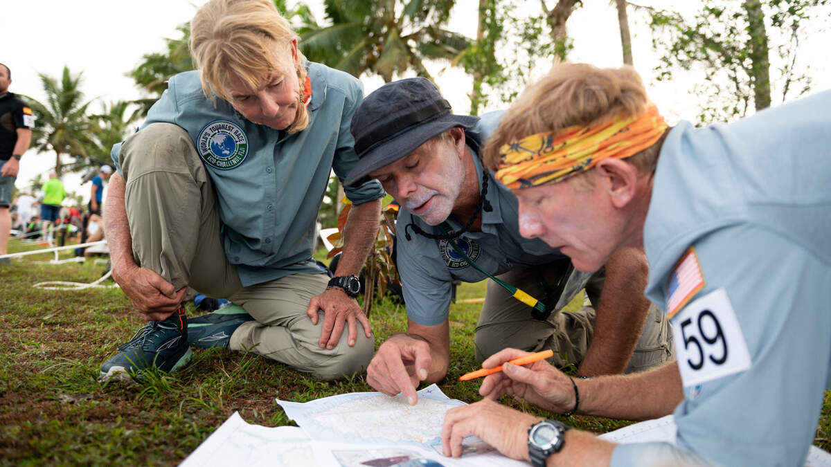 Team Stray Dogs from the United States (team members Marshall Ulrich, Adrian Crane, Bob Haugh, Nancy Bristow and Heather Ulrich)during the 2019 Eco-Challenge adventure race in Fiji on Tuesday, September 10, 2019. (Wynn Ruji/Amazon)