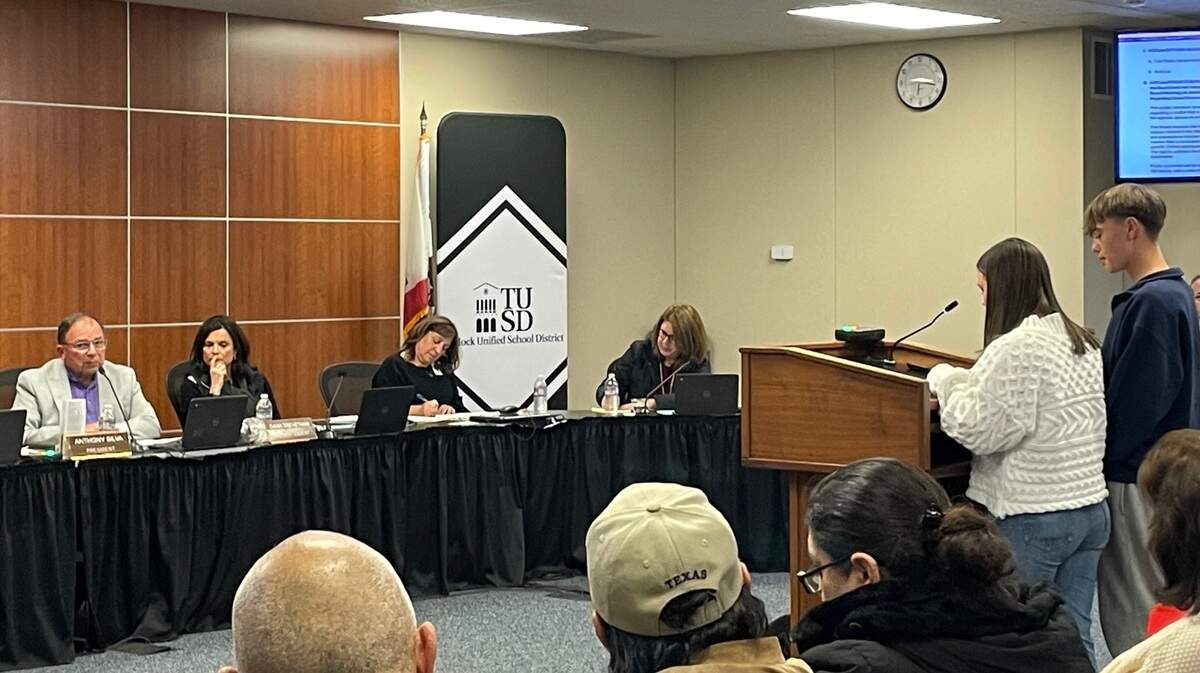 Turlock Unified School District students take the podium at the Jan. 9 school board meeting to express safety concerns after the campus supervisor’s recent arrest related to child pornography charges.