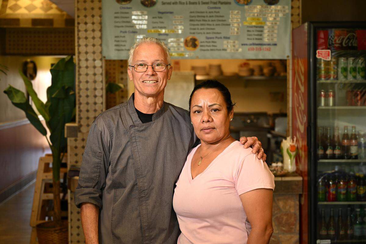 Cariblue restaurant owner Abel Cano and his wife Lulu in Modesto, Monday, Oct. 14, 2024.