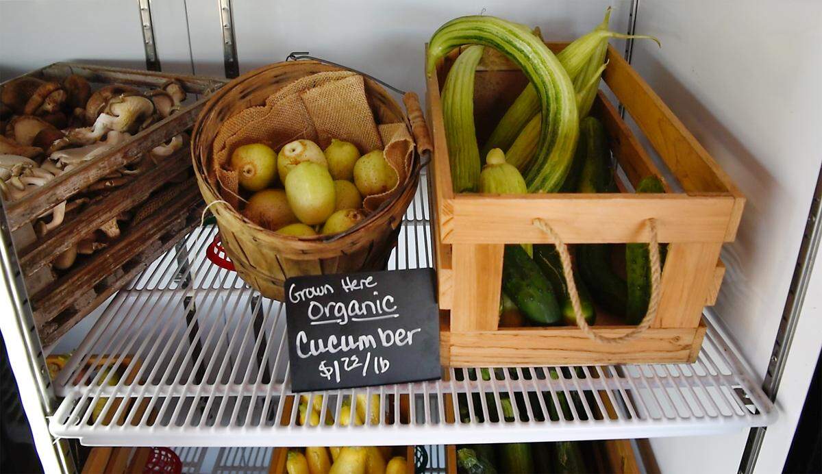 Organic vegetables for sale at Zinc House Farm in Escalon, Calif., on Tuesday, June, 21, 2022.