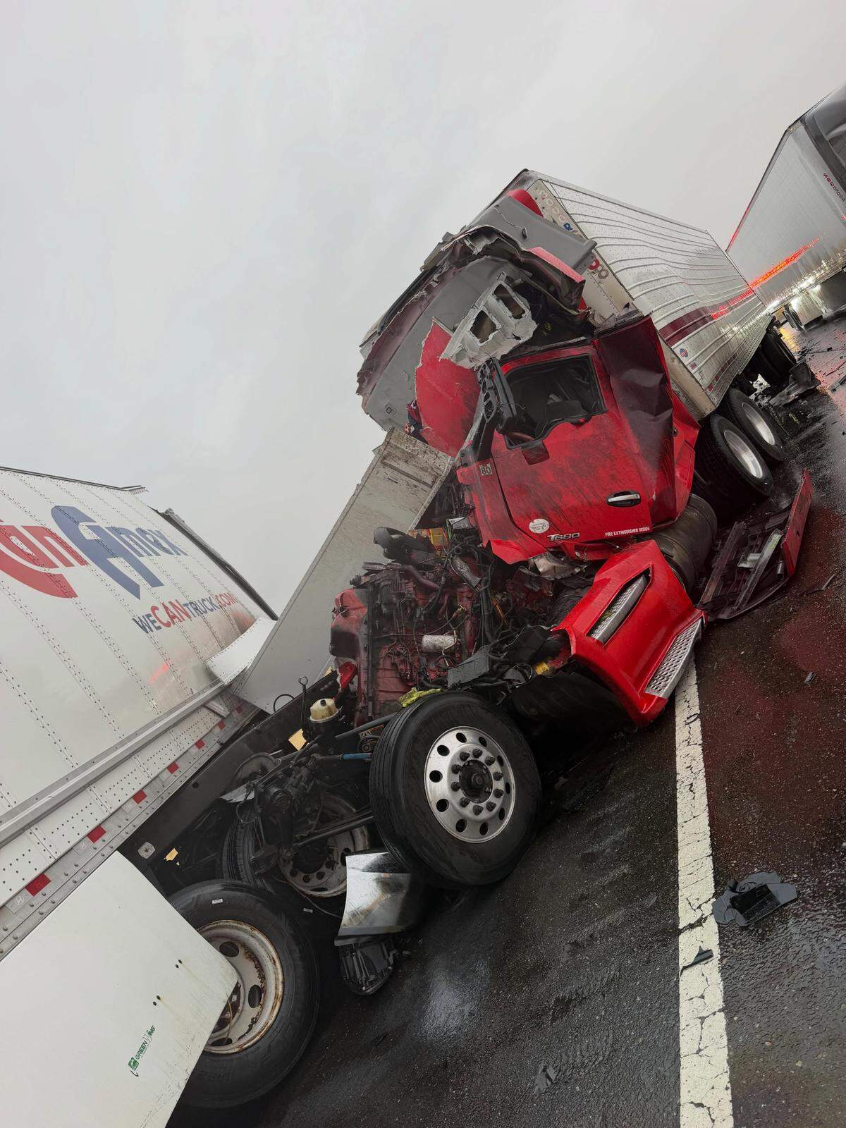 Two injuries crashes involving big rigs occurred on Interstate 5 in Stanislaus County on Thursday morning.