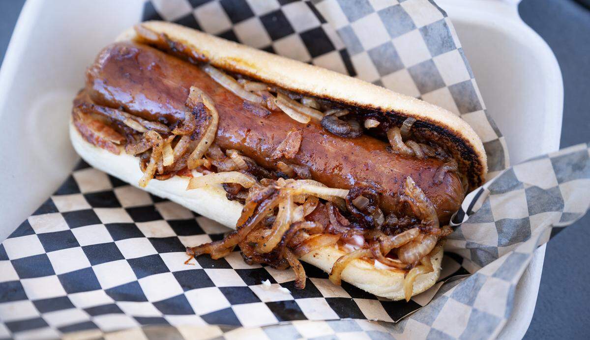 Burnt end sausage from Double B’s at Paradise Plaza food truck park on I Street in Modesto, Tuesday, Jan. 14, 2025.