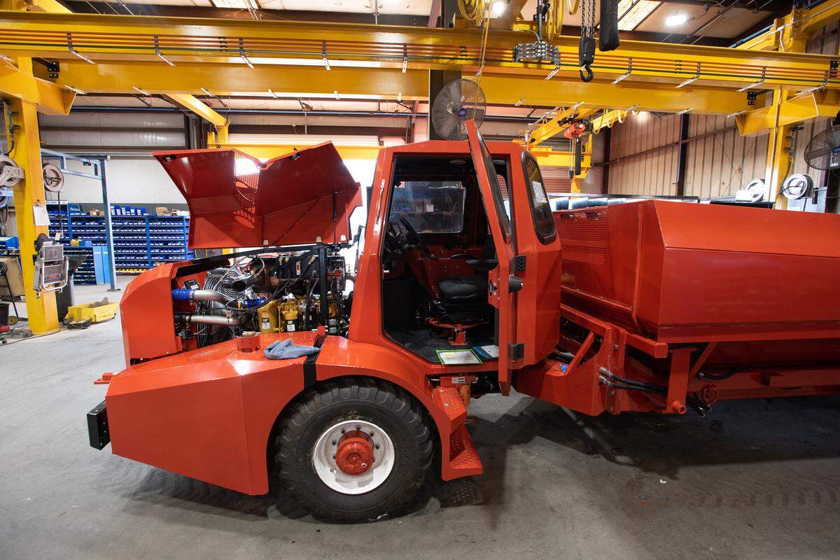 The Shuttle Truk on the assembly floor at Flory Industries, which makes nut harvesting equipment in Salida, Calif., Thursday, Feb. 9, 2023.