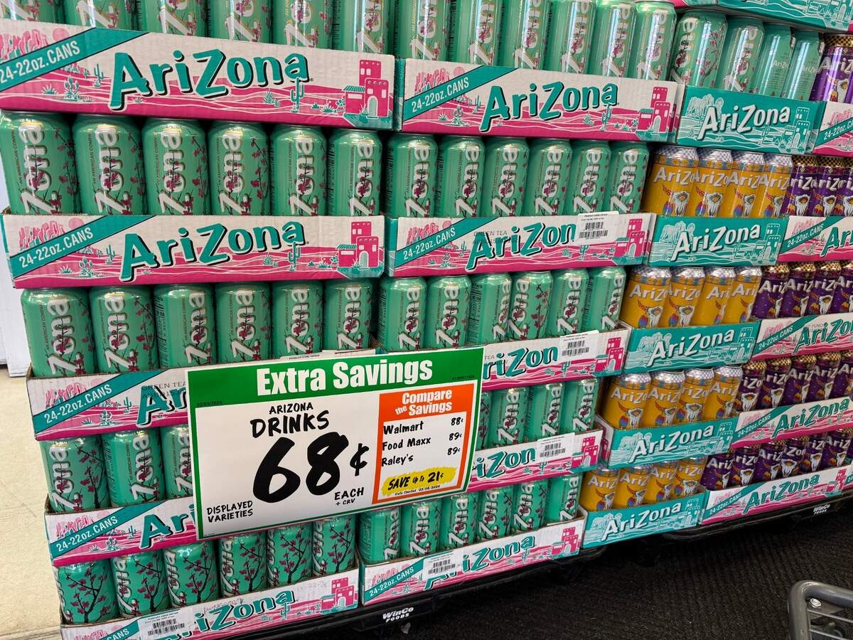 Signs comparing prices to other local retailers at WinCo in Modesto on March 12, 2025.