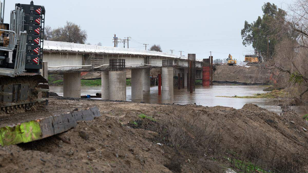 The construction budget for the Crows Landing Road bridge over the San Joaquin River swelled from $25.7 million to $30.9 million before the bridge replacement was finished this year. Stanislaus County ran into $5.2 million in cost overruns, most of which were attributed to flood damage over a two-year period. The bridge project is seen here in Jan. 2023.