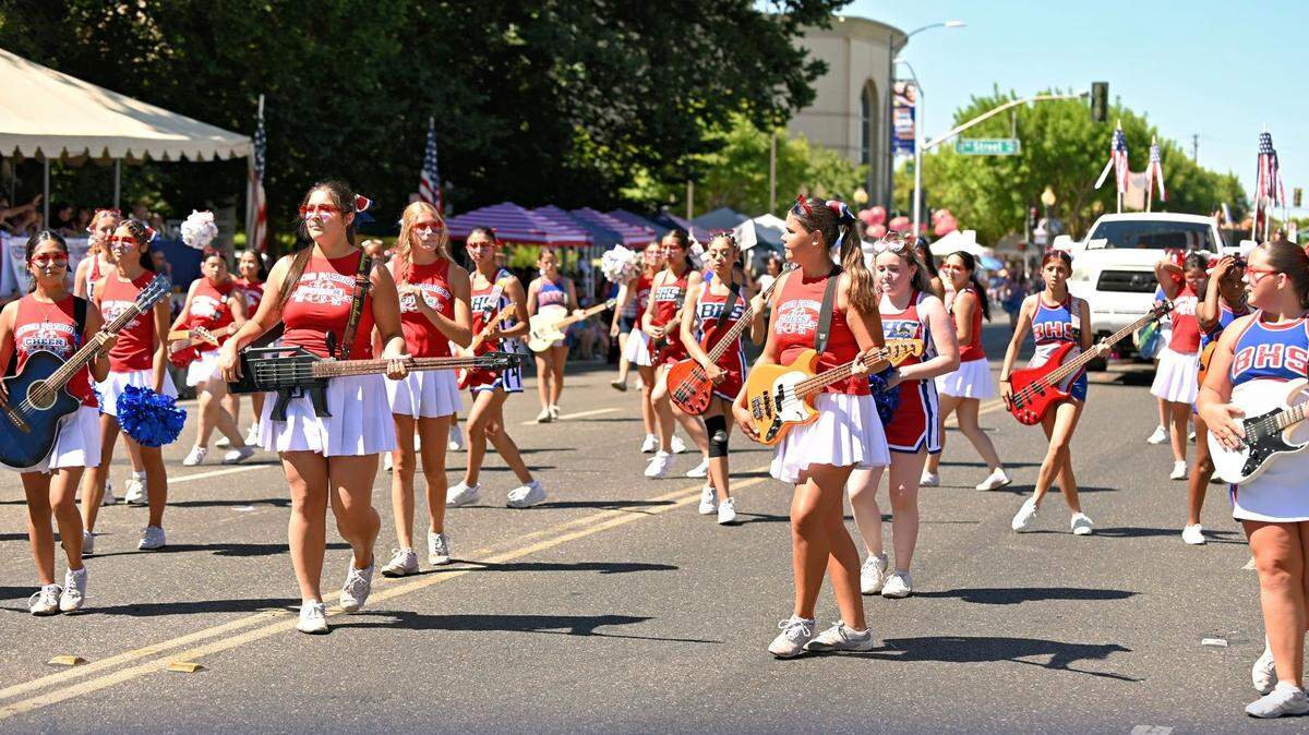 Beyer High School students representing Modesto City School during the 152nd Annual Modesto Fourth of July Parade on Friday, July 4, 2025.