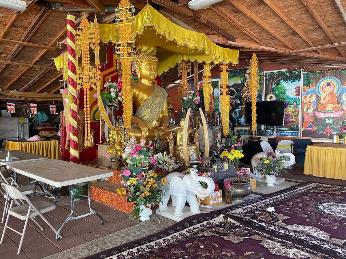 A small temple in one of the converted trailers where burglars stole the donation box earlier this year.