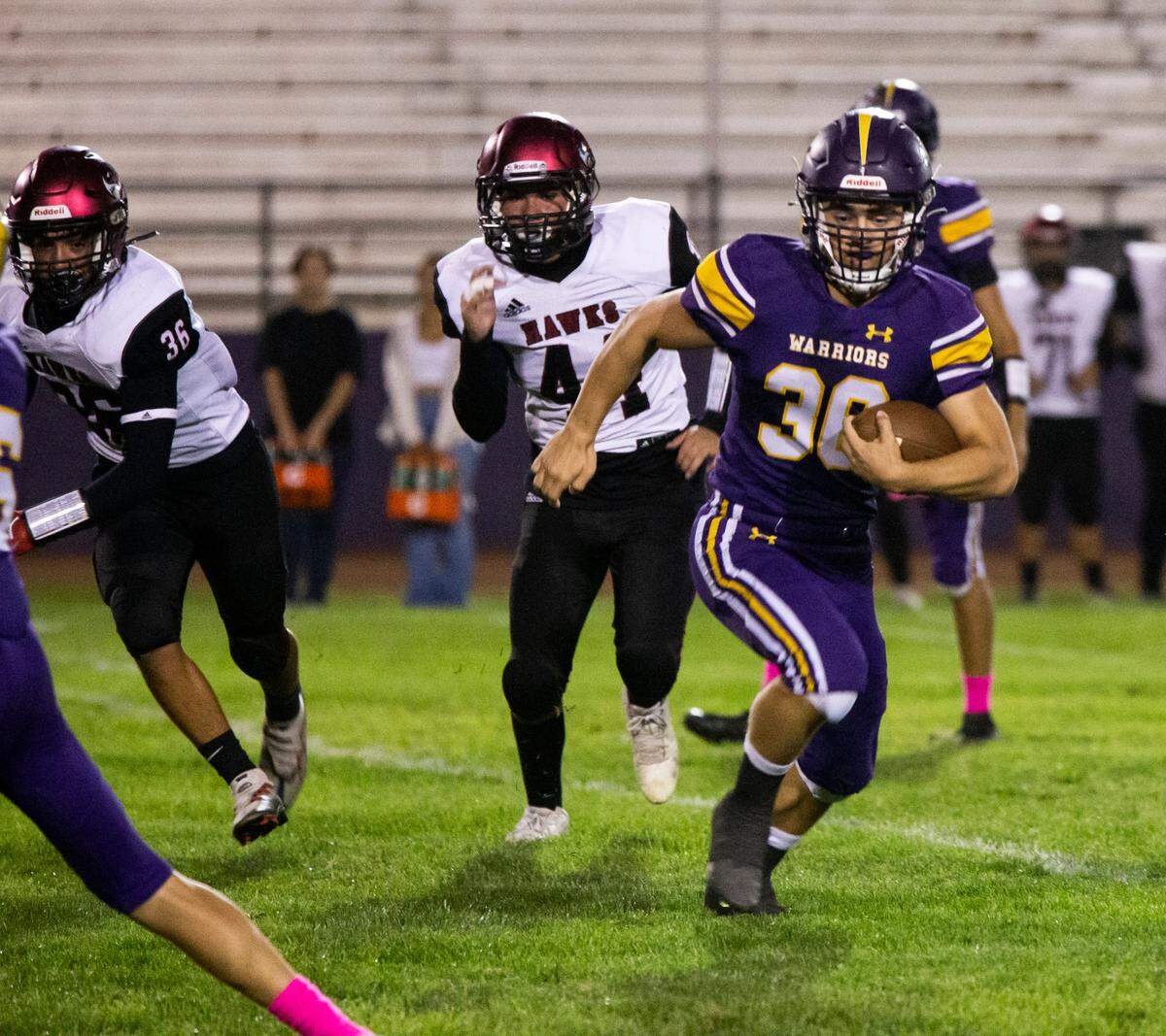 Drake Perez, 36, runs up field for some yards as Dehi follows behind. Orestimba vs Deli at Orestimba Oct. 07, 2022.