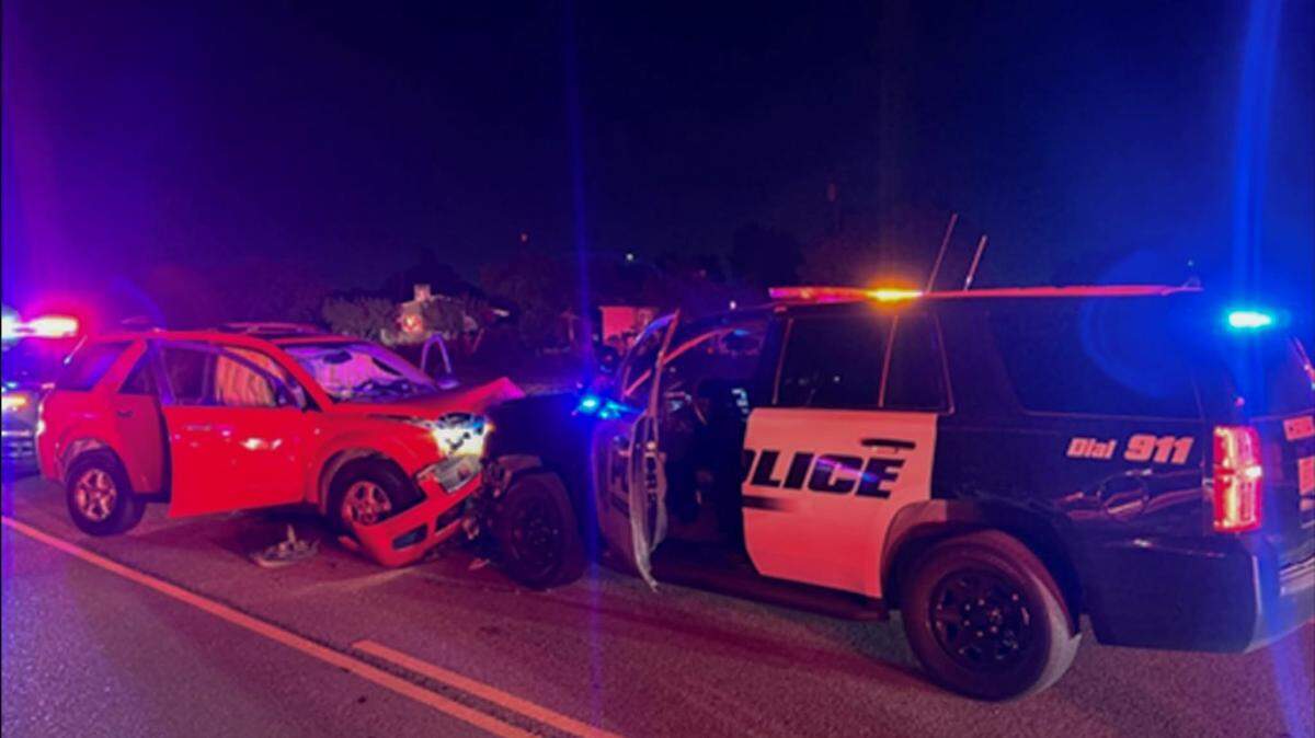 Police say a DUI suspect crashed head-on into a Ceres Police Department patrol SUV on Nov. 10, 2025, on Herndon Road. The sergeant driving the patrol vehicle suffered minor injuries.