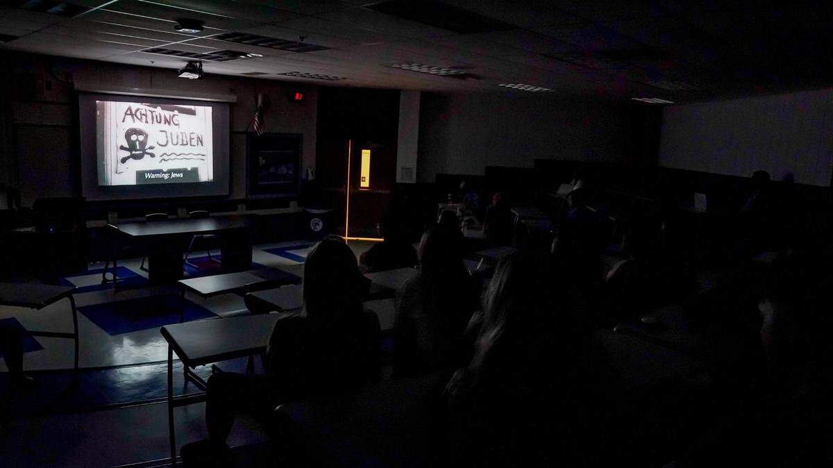 High school students in Pittsburgh watch the documentary “Repairing the World: Stories from the Tree of Life.”