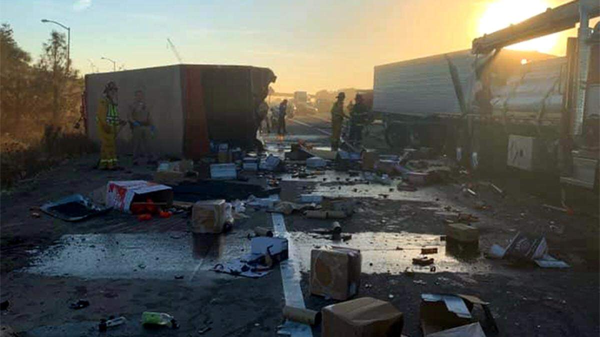 Westbound Hwy 120 west of Union in Manteca, Calif. is closed due to a vehicle accident involving 5 big rigs that occurred this morning October 25, 2019 at 7:45am.