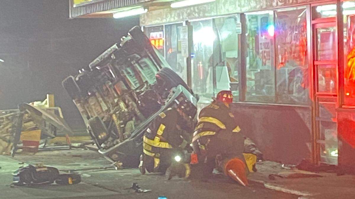 A man standing outside the Stop n’ Save store at Sylvan Avenue and Oakdale Road early Sunday, Nov. 14, 2021, was critically injured when a driver hit him and a gas pump.