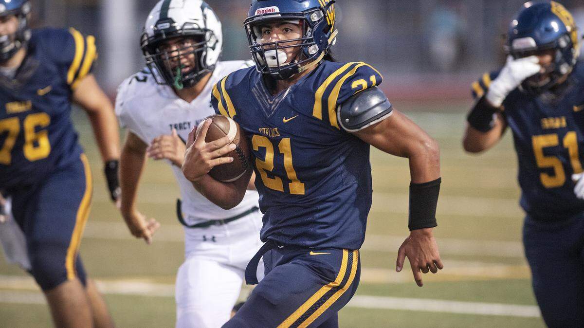 Anthony Frias, now at Modesto Junior College, is pictured here running hard for Turlock High.
