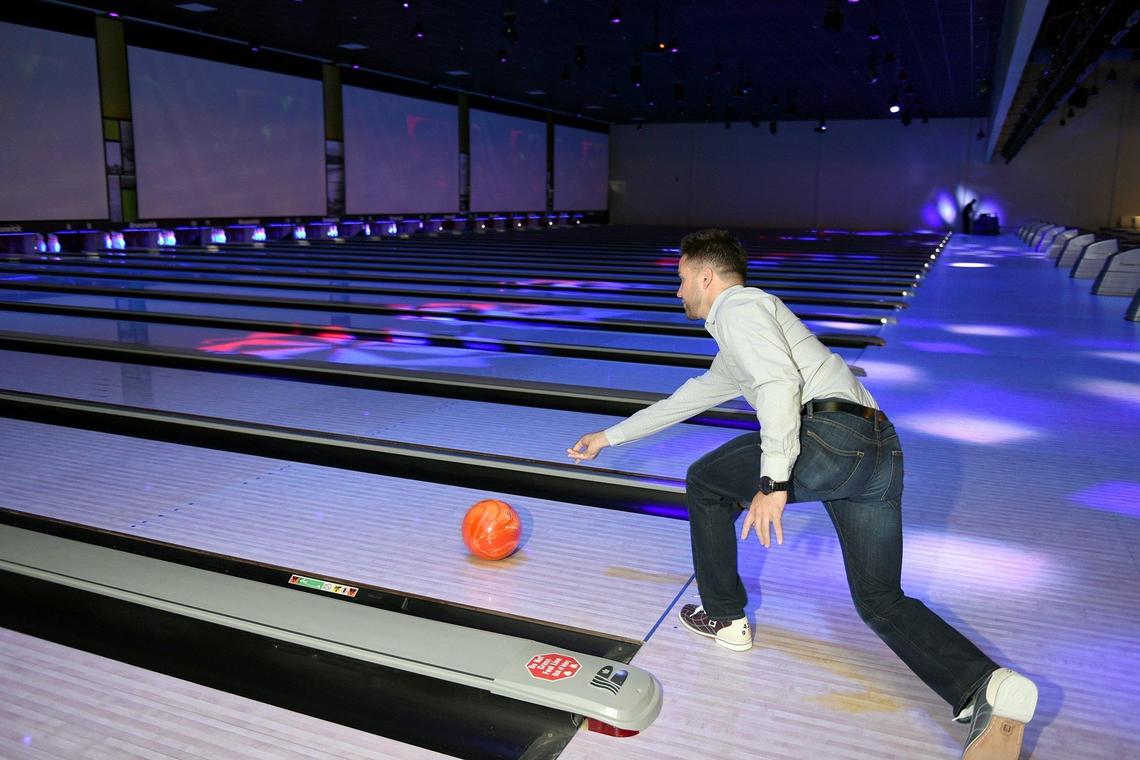 Nathan Straubinger tries out the new bowling lanes at Ten Pin Fun Center in Turlock, Calif. on Tuesday May 14, 2019.