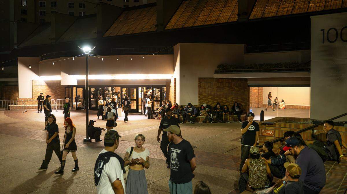Concertgoers at a show by the band Whirr take a break outside at Modesto Centre Plaza in Modesto on  Sunday, Aug. 31, 2025.