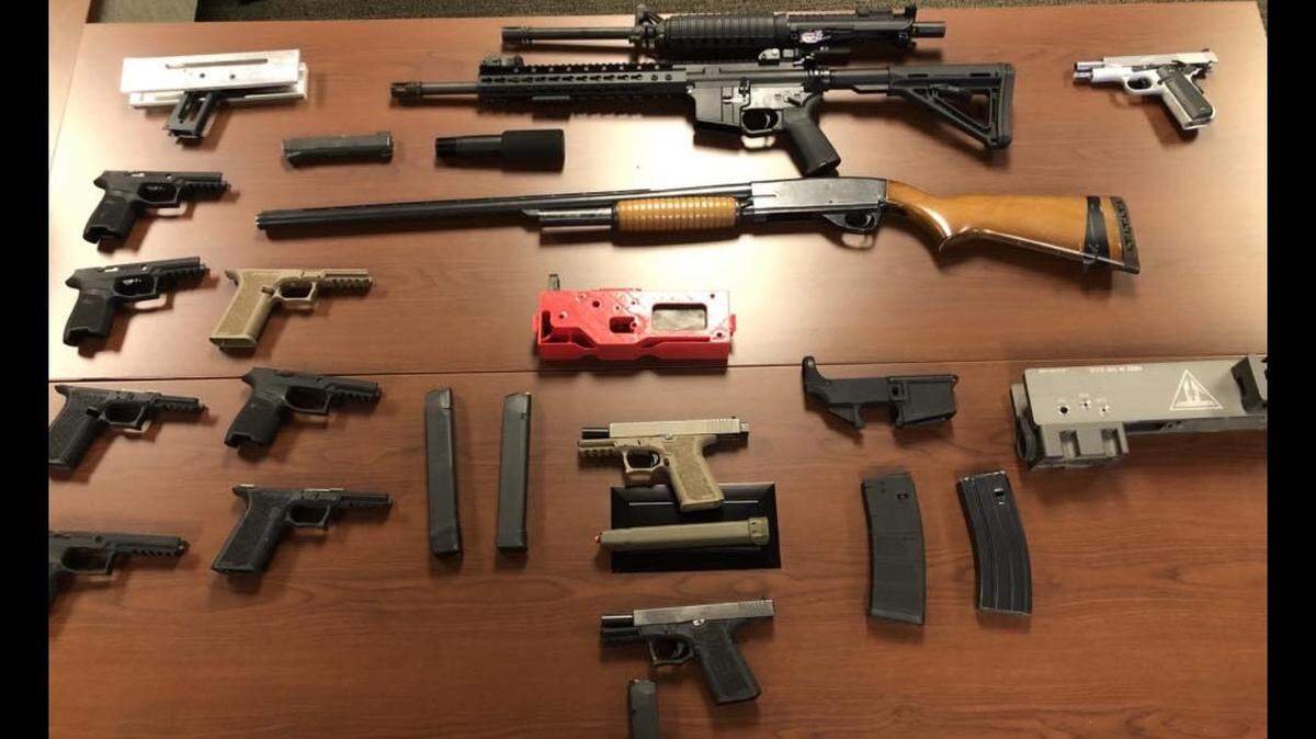 A photo posted on Facebook by the Stanislaus County Sheriff’s Department showing guns allegedly found at a Keyes residence on Nov. 6, 2023.